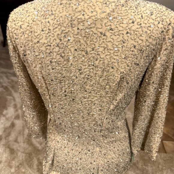 Chadwick's Stunning Gold Beaded Wrap Top Size 4 with 3/4 Sleeves - Picture 4 of 5